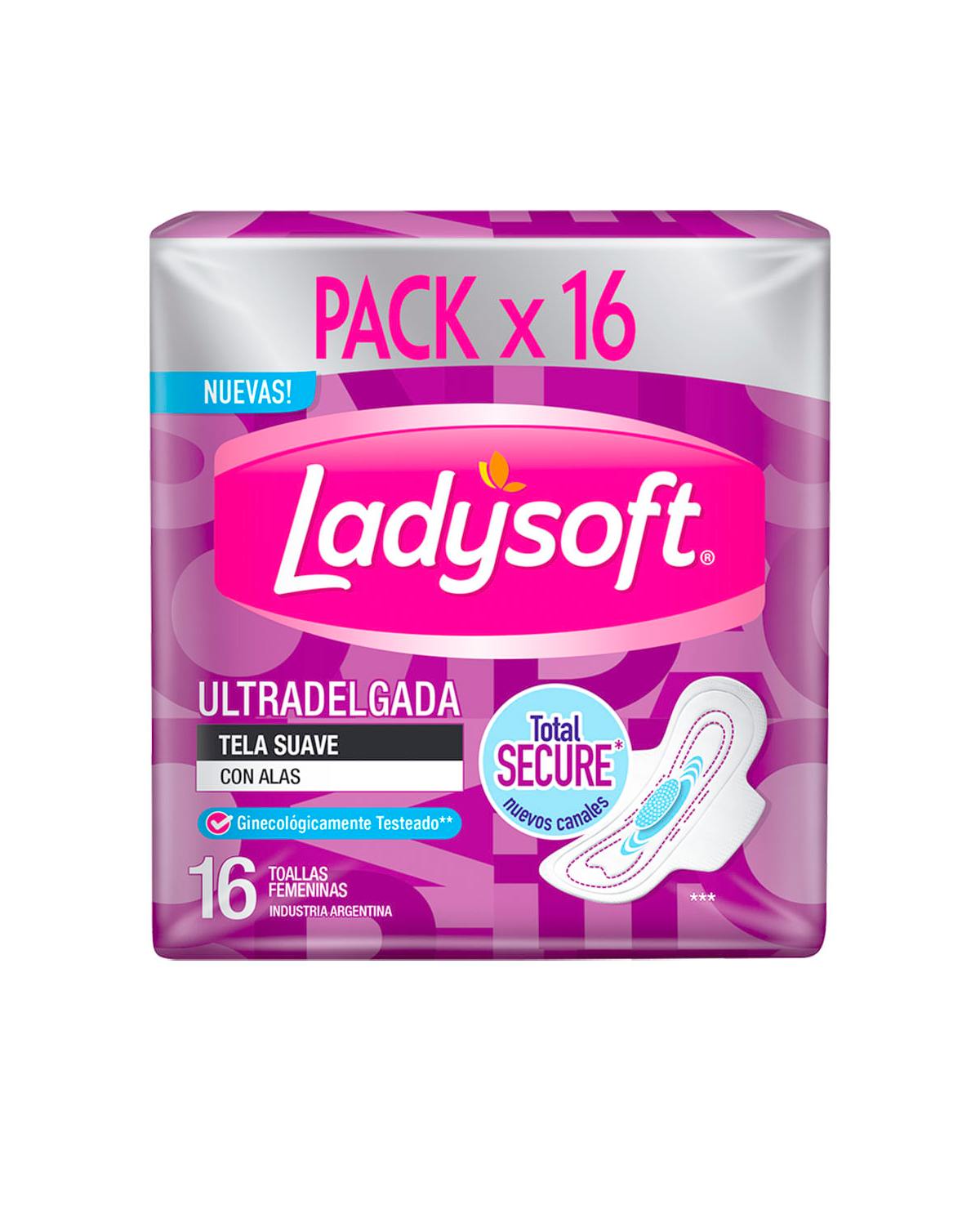 Toallitas Femeninas Ladysoft Ultradelgada Tela Suave Con Alas Pack 16 Un